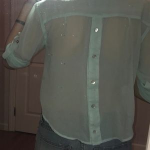 Blue Chiffon Button Down